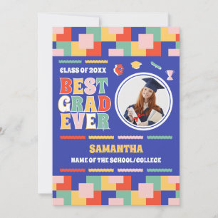 Retro Best Grad Ever Photo Blue Graduation Announcement