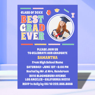 Retro Best Grad Ever Photo Blue Graduation Party Invitation