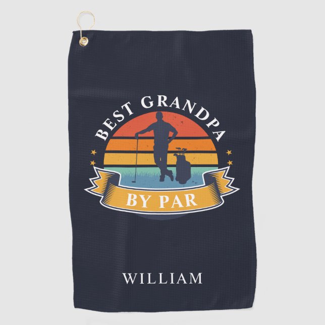Retro Best Grandpa By Par Personalised Golfer Golf Towel (Front)