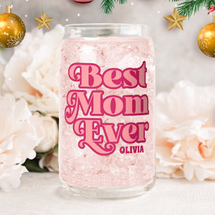 Retro Best Mum Ever Pink Groovy Mother's Day Gift Can Glass