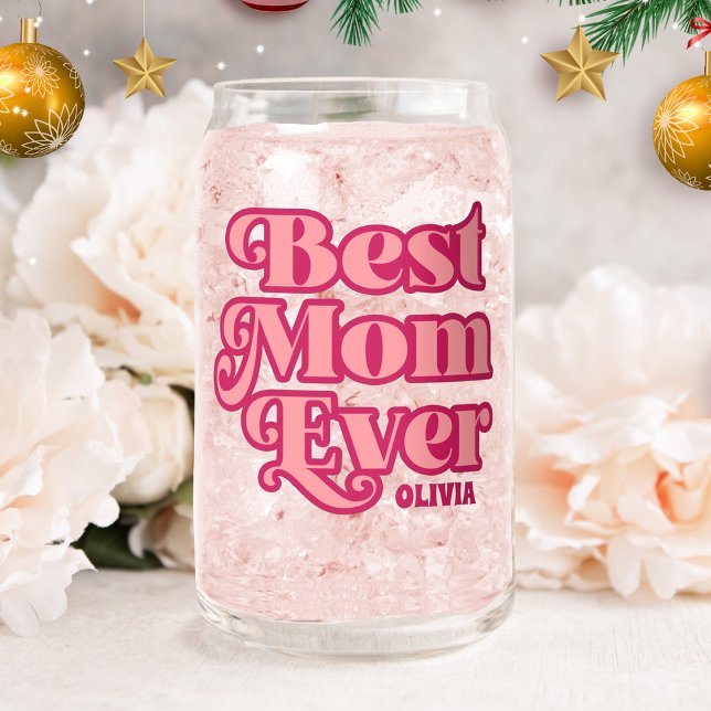 Retro Best Mum Ever Pink Groovy Mother's Day Gift Can Glass (Creator Uploaded)