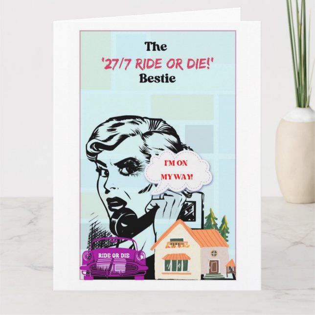 Retro Bestie, Best Friend, Funny Galentine’s Card  (Front)