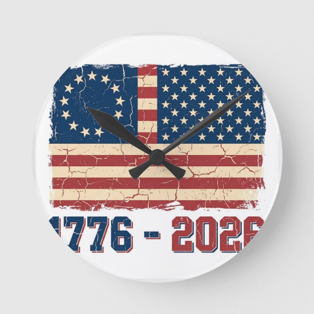 Retro Betsy Ross & 50-Star Flag 2026 Semiquincente Round Clock (Front)