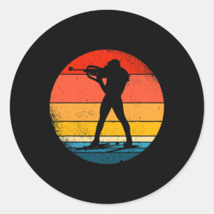 Retro Biathlon Design Cross-country Skiing Biathle Classic Round Sticker