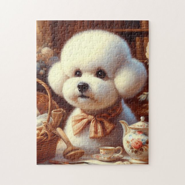 Retro Bichon Frisé Painting Jigsaw Puzzle (Vertical)