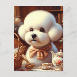 Retro Bichon Frisé Painting Postcard