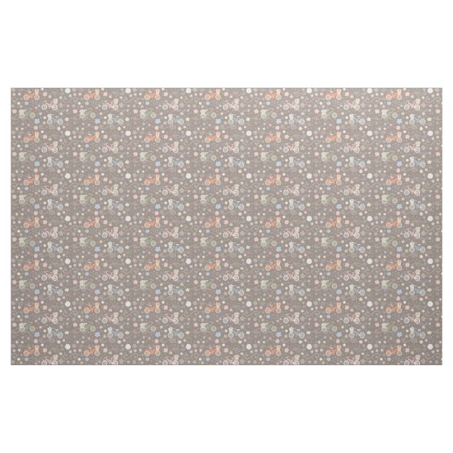 Retro Bicycle and Flowers Fabric (Fat Quarter)