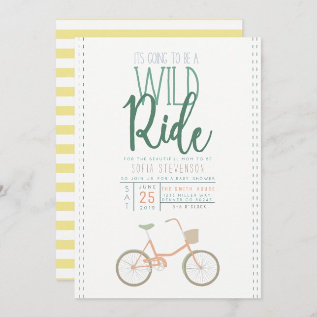 Retro Bicycle Baby Shower Invite (Front/Back)