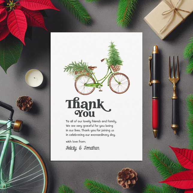 Retro Bicycle Christmas Tree Holiday Wedding Thank You Card (Retro Bicycle Christmas Tree Holiday Wedding Thank You Card)