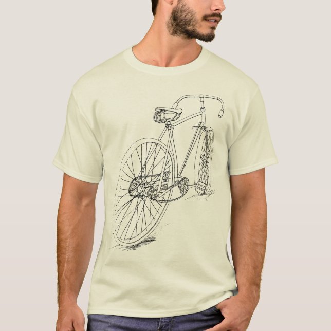 Retro Bicycle drawing design in black T-Shirt (Front)