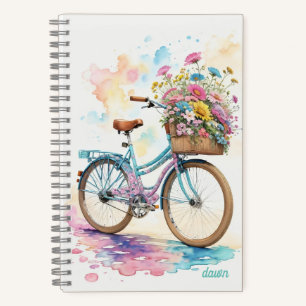 Retro Bicycle Flowers Watercolor Art Notebook