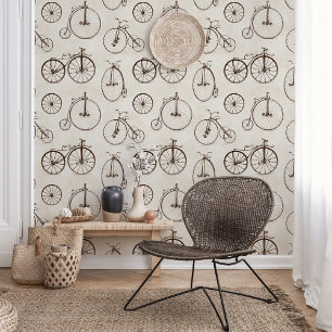 Retro Bicycle Old Bike Drawing Vintage Pattern Wallpaper