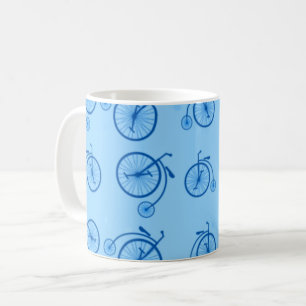 Retro Bicycle Pattern in Blue Tones Coffee Mug
