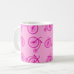 Retro Bicycle Pattern on Pink Background Coffee Mug