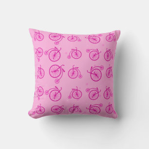 Retro Bicycle Pattern on Pink Background Cushion