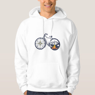 Retro Bicycle with Compass and Mountains - Cycling Hoodie
