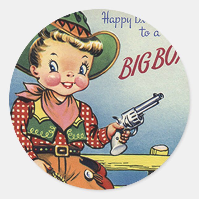 Retro Big Boy Cowboy Birthday Fun Stickers (Front)