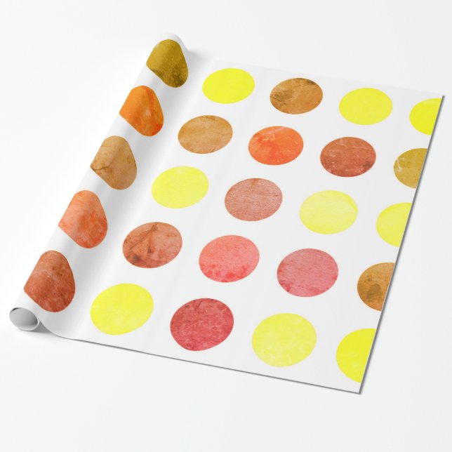 Retro Big Distressed Colourful  Polka Dots Pattern Wrapping Paper (Unrolled)