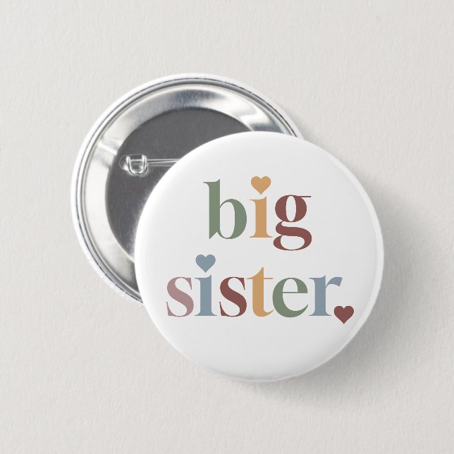 Retro Big Sister Girl Green 6 Cm Round Badge (Front & Back)