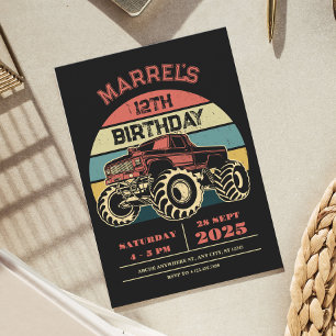 Retro big truck birthday invitation