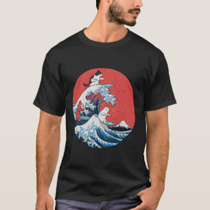 Retro Big Wave Cats Funny Surfing Cats Japanese Ar T-Shirt
