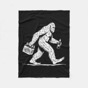 Retro Bigfoot Drinking Beer – Funny Sasquatch  Fleece Blanket