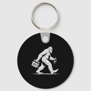 Retro Bigfoot Drinking Beer – Funny Sasquatch  Key Ring