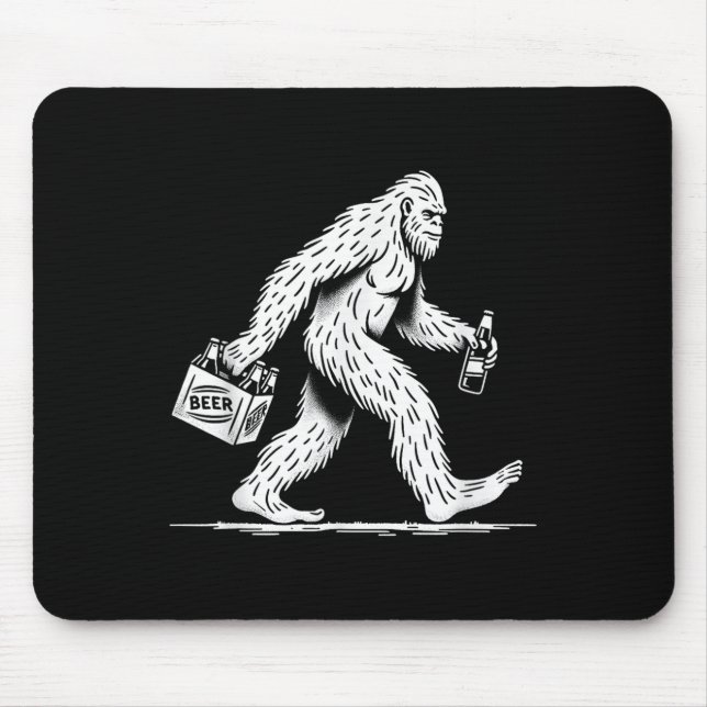 Retro Bigfoot Drinking Beer – Funny Sasquatch  Mouse Pad (Front)