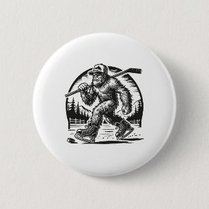 Retro Bigfoot Hockey Funny Sasquatch Bigfoot Playi 6 Cm Round Badge
