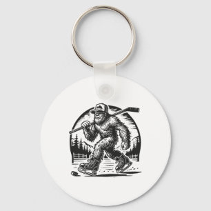 Retro Bigfoot Hockey Funny Sasquatch Bigfoot Playi Key Ring