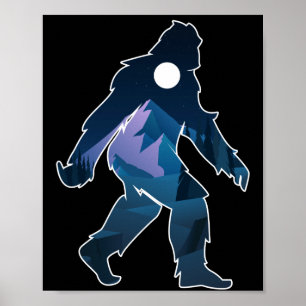 Retro Bigfoot Mountain Forest Landscape Wilderness Poster