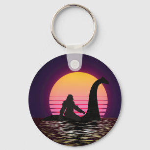 Retro Bigfoot Riding The Loch Ness Basic Button Key Ring