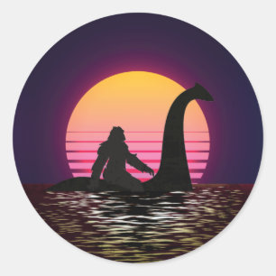 Retro Bigfoot Riding The Loch Ness Classic Round Sticker