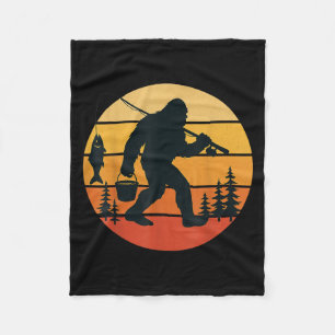 Retro Bigfoot Sasquatch Fishing Funny Gifts Dad Me Fleece Blanket