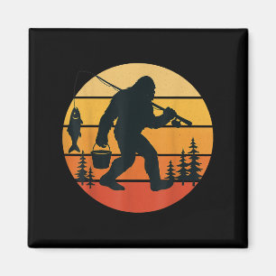 Retro Bigfoot Sasquatch Fishing Funny Gifts Dad Me Magnet