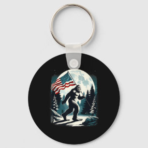 Retro Bigfoot Sasquatch Full Moon Patriotic Americ Key Ring