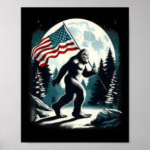 Retro Bigfoot Sasquatch Full Moon Patriotic Americ Poster