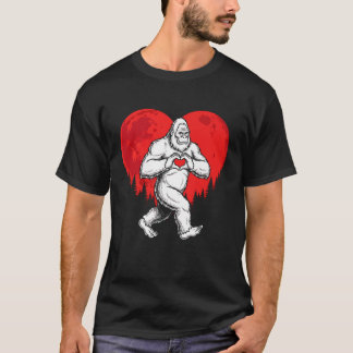 Retro Bigfoot Sasquatch Heart Funny Valentines Day T-Shirt