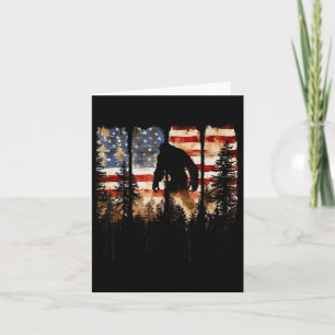 Retro Bigfoot Usa American Flag Independence Day 4 Card