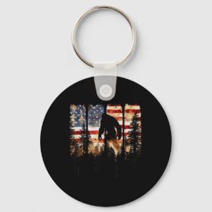 Retro Bigfoot Usa American Flag Independence Day 4 Key Ring
