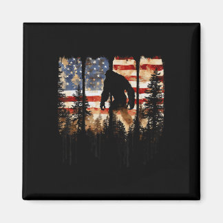 Retro Bigfoot Usa American Flag Independence Day 4 Magnet