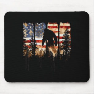 Retro Bigfoot Usa American Flag Independence Day 4 Mouse Pad