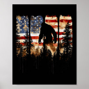 Retro Bigfoot Usa American Flag Independence Day 4 Poster