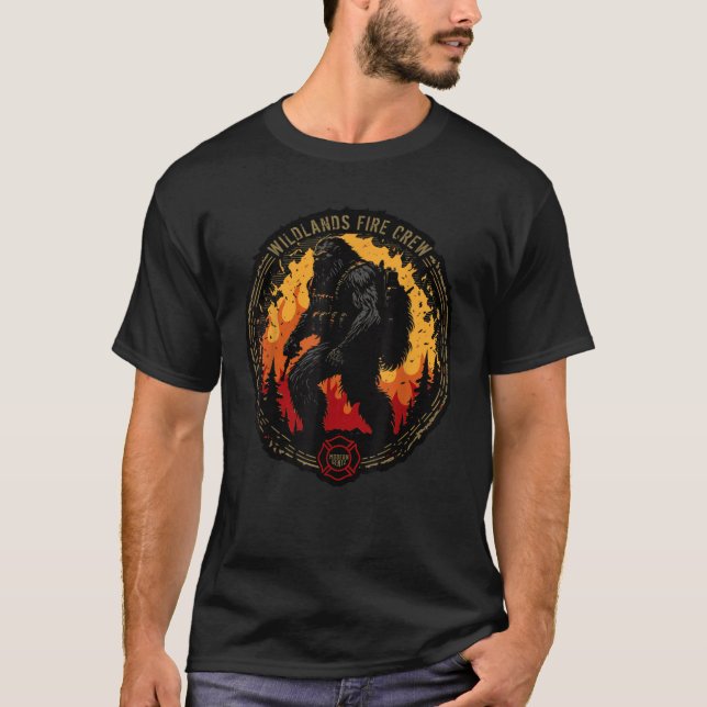 Retro Bigfoot Wildland Firefighter Sasquatch Firem T-Shirt (Front)