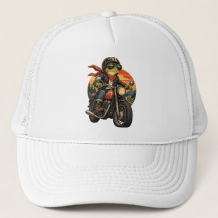 Retro Biker Frog Riding Motorcycle Vintage Sunset Trucker Hat