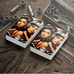 Retro Biker Girls Playing Cards