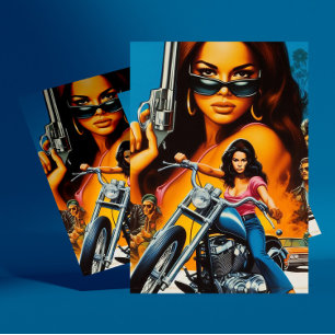 Retro Biker Girls Postcard