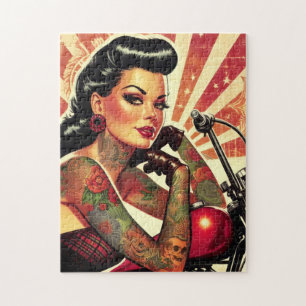 Retro Biker Pin-up Jigsaw Puzzle