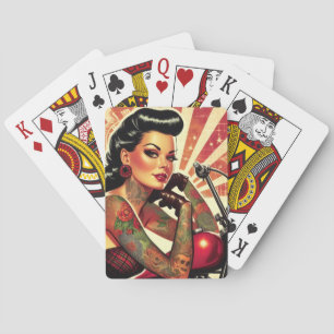 Retro Biker Pin-up Playing Cards