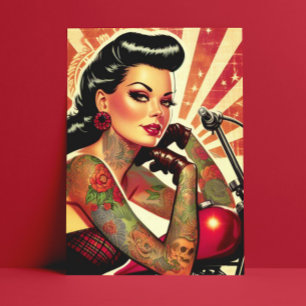 Retro Biker Pin-up Postcard